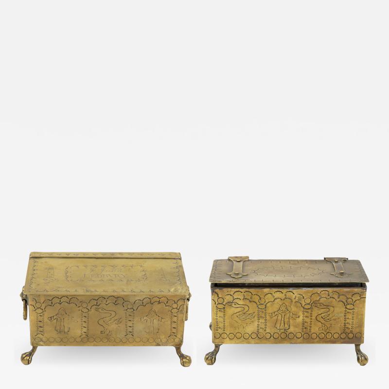 A Pair of Brass Dutch Style Table Top Cigarette or Tobacco Boxes English