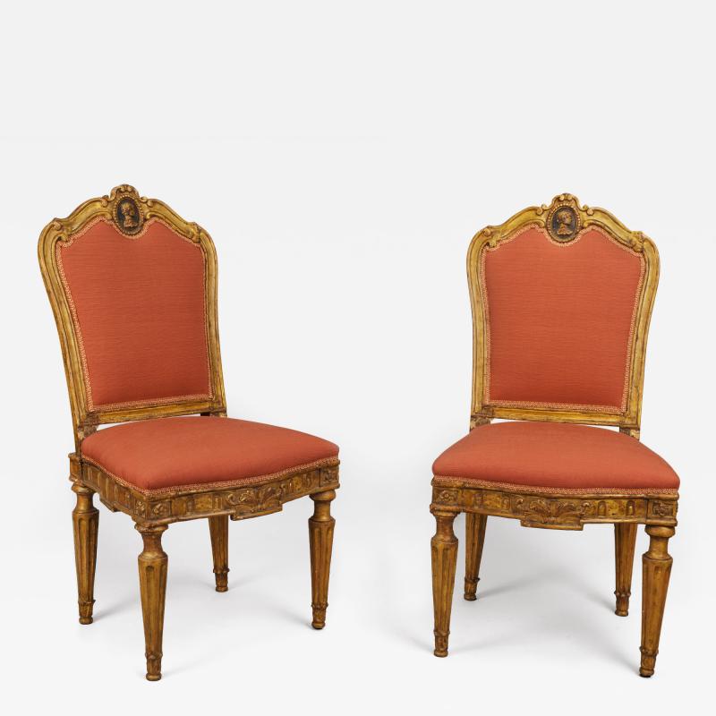 A Pair of Carved and Gilded Wood Roman Neoclassical Side Chairs