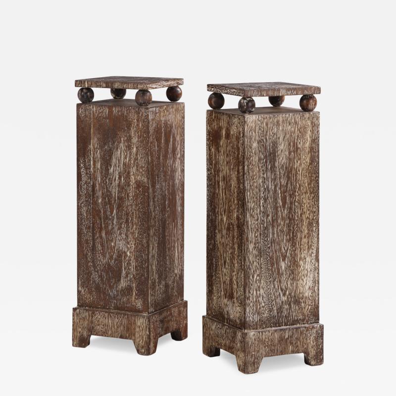 A Pair of Cerused Oak Pedestals Contemporary 