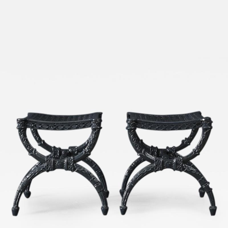 A Pair of Charles X Cast Iron Curule Form Stools