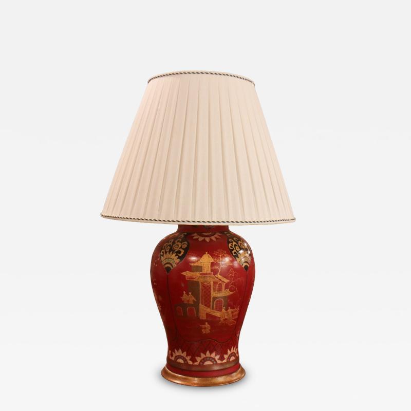A Pair of Chinoiserie Painted Bisque Table Lamps circa 1900