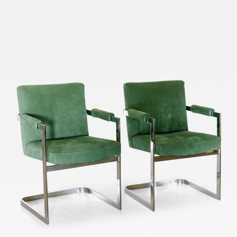 A Pair of Chromium Steel Cantilevered Armchairs 1970s