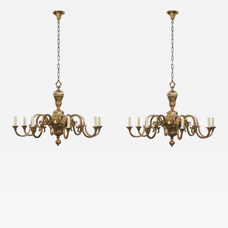 A Pair of Country House Brass Faceted Chandeliers
