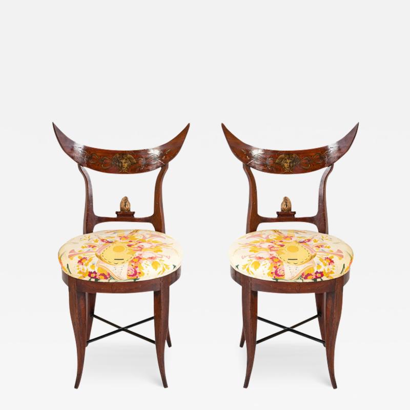 A Pair of Directoire Classical Crescent Splat Round Side Chairs
