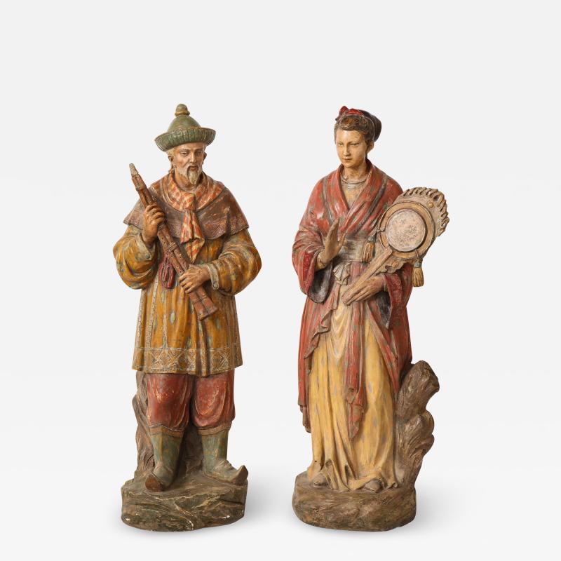 A Pair of English Regency Revival Polychrome Chinese Musicians