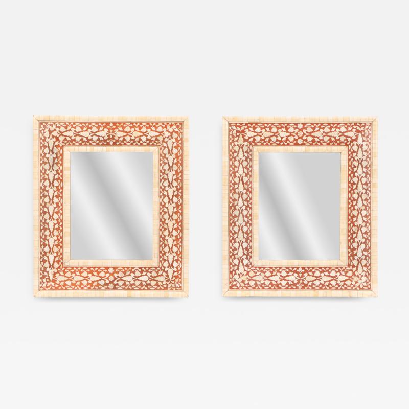 A Pair of Faux Bone Inlaid Mirrors 