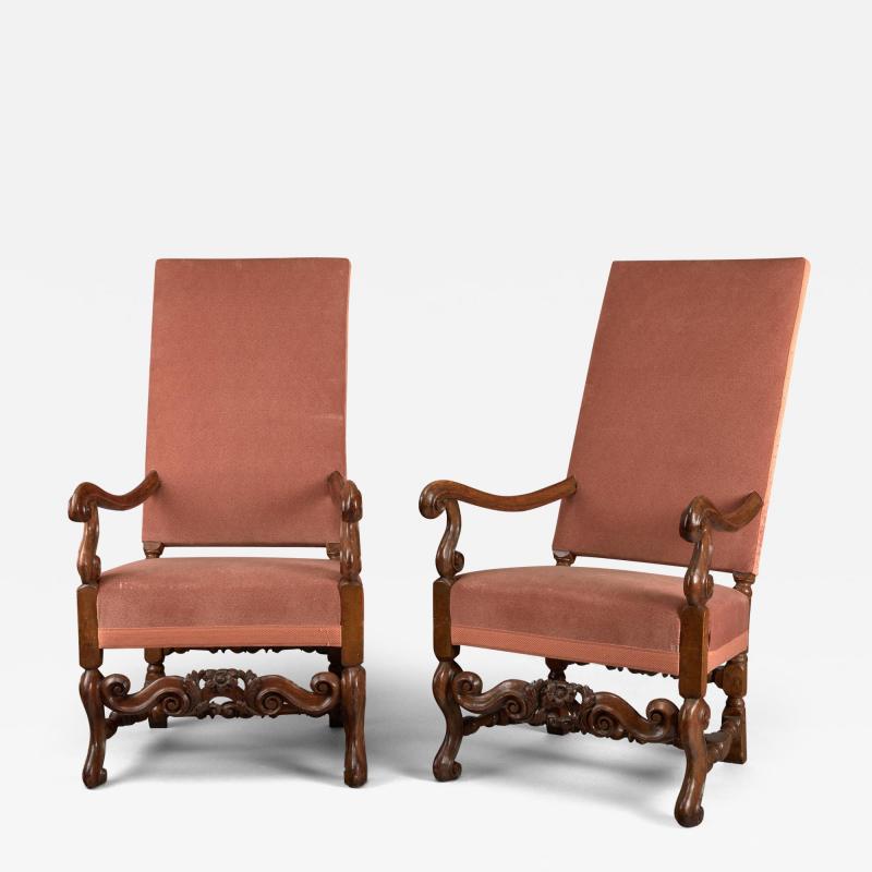 A Pair of Franco Flemish 17th Century High Back Armchairs