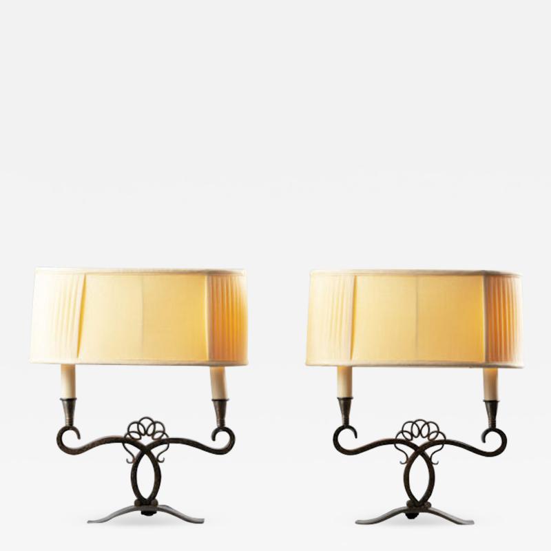 A Pair of French Art Deco Two Branch Table Lamps