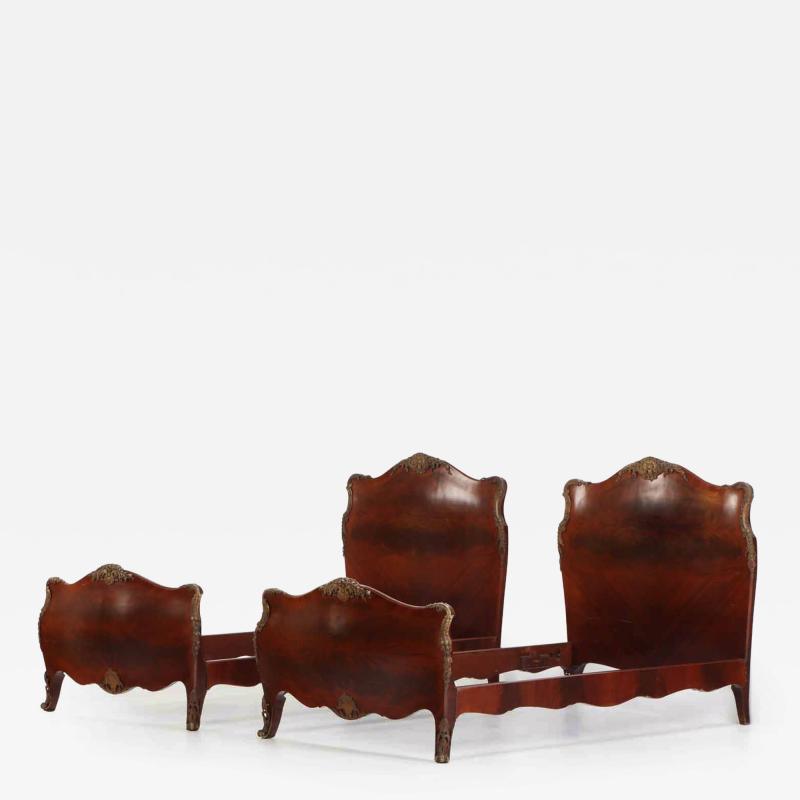 A Pair of French Burl Walnut Bomb Form Twin Beds C 1930 