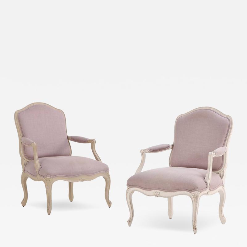 A Pair of French Louis XV Style Painted Open Armchairs C 1960 