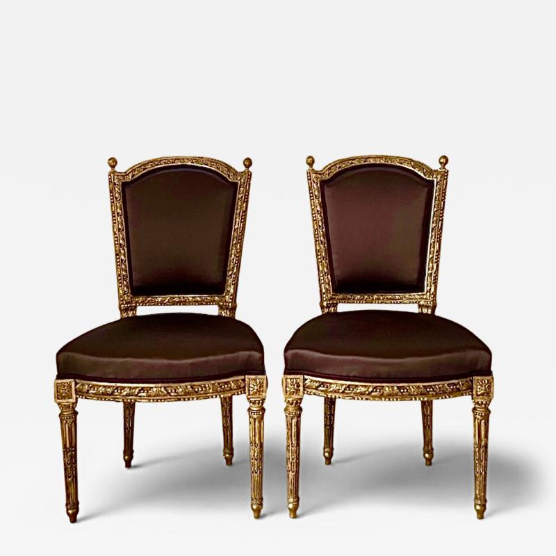 A Pair of French Louis XVI Giltwood Side Chairs circa 1780
