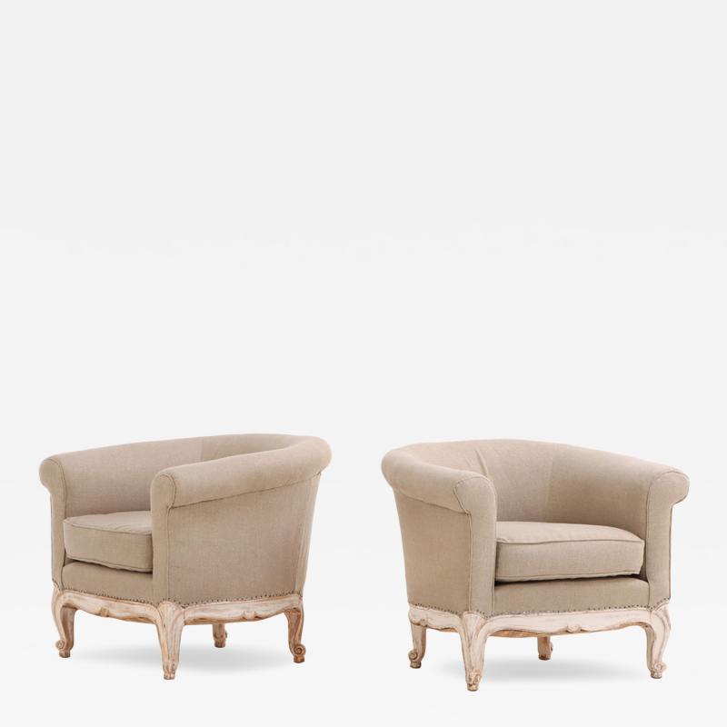 A Pair of French Painted Carved Tub Chairs C 1930 