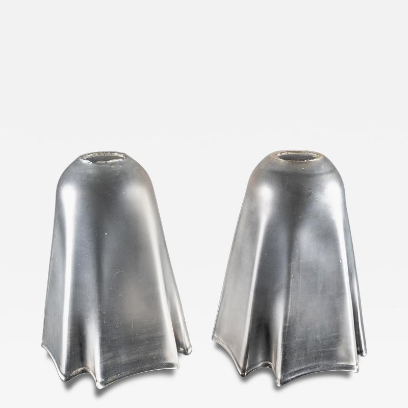 A Pair of Frosted Glass Shades with Gently Draped Flowing Rims