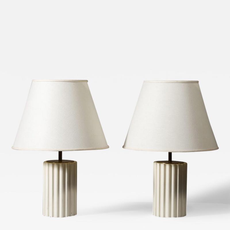 A Pair of Gesso Painted Fluted Column Lamps