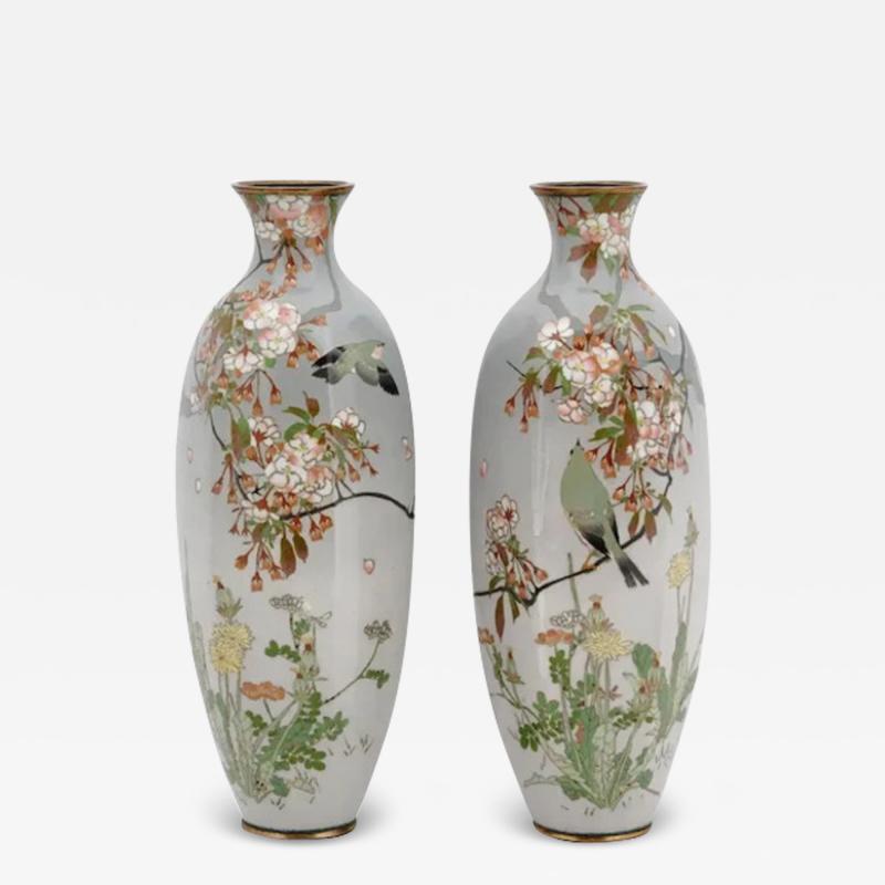A Pair of High Quality Antique Japanese Cloisonne Silver Wire Enamel Vases