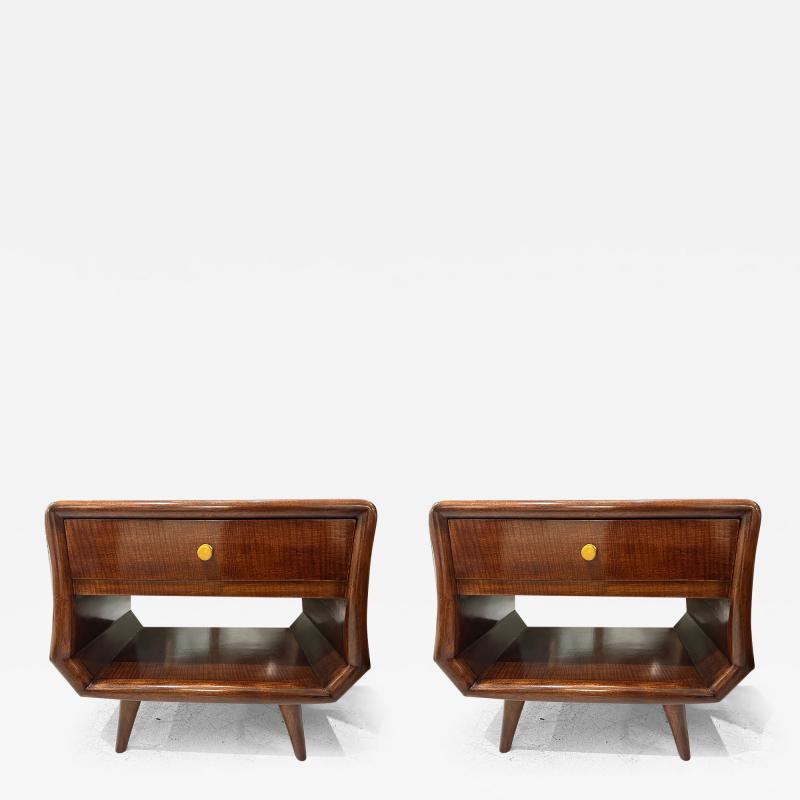 A Pair of Italian Mid Century End Tables with Central Drawers