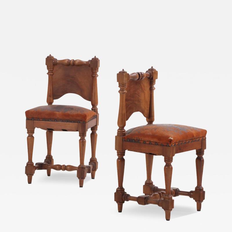 A Pair of Italian Renaissance Revival Mahogany Upright Side Chairs 19th C 