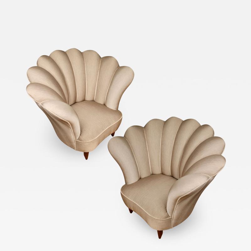 A Pair of Italian Scalloped Shaped Chairs Mid century Modern 