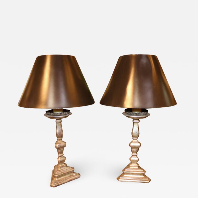 A Pair of Italian Silver Leaf Table Lamps