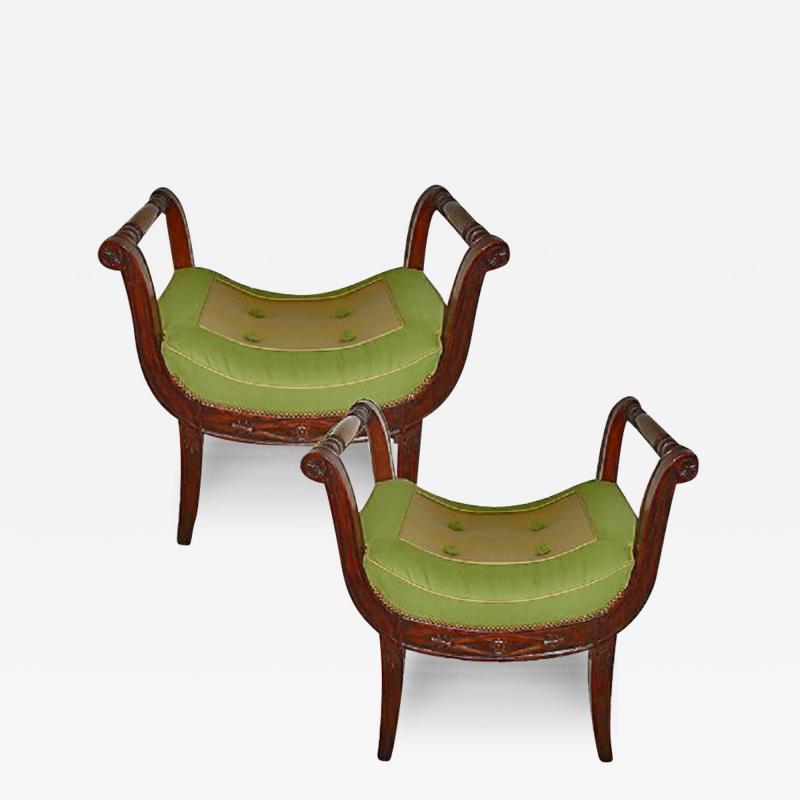 A Pair of Late French Empire Walnut Curule Benches