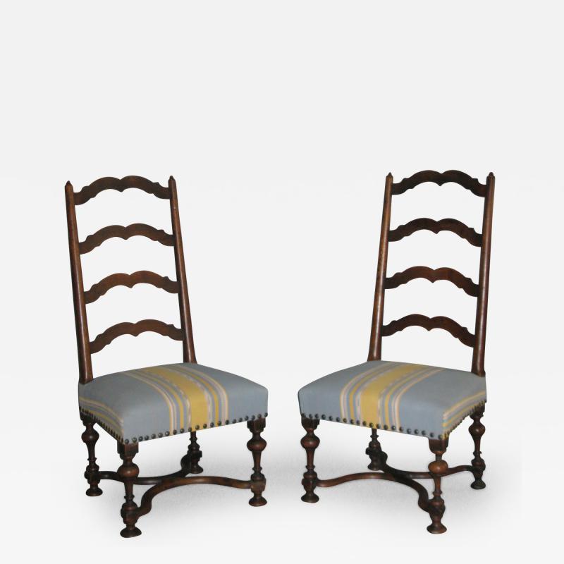 A Pair of Louis XIII Ladder Back Walnut Chairs
