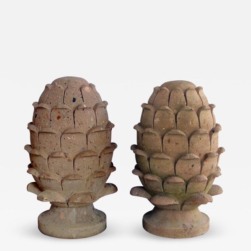 A Pair of Mexican Hand Carved Cantera Stone Artichoke Elements