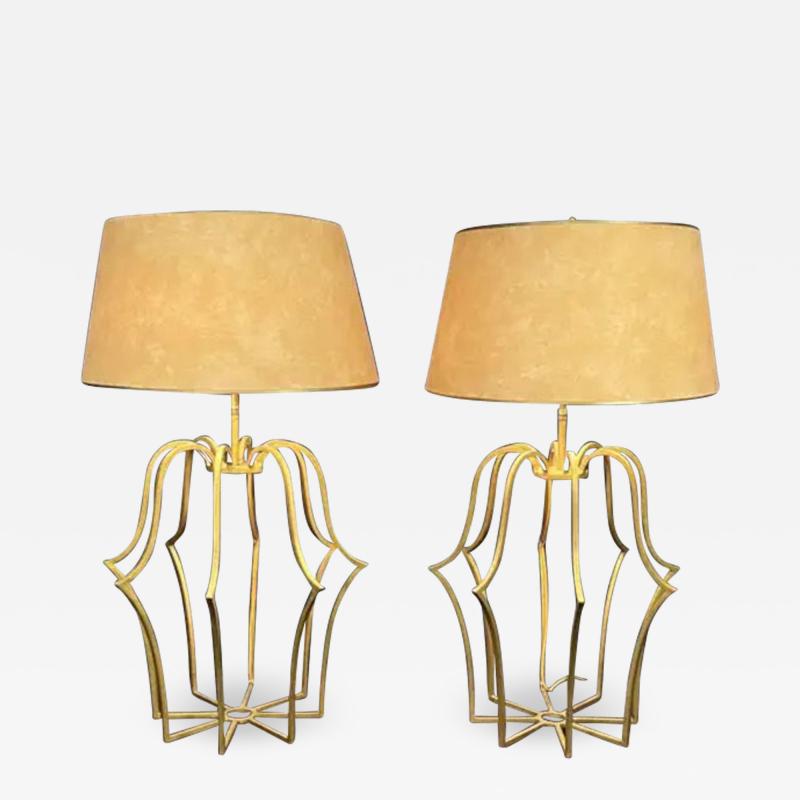 A Pair of Mid Century Gilt Iron Lamps