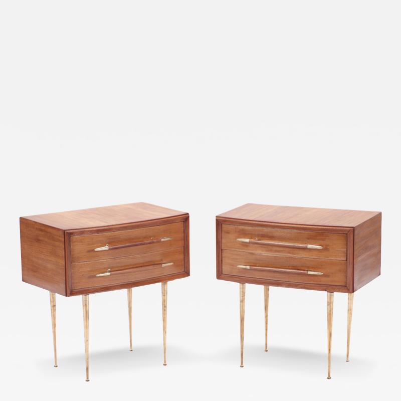 A Pair of Mid Century Modern walnut and brass night stands Circa 1955