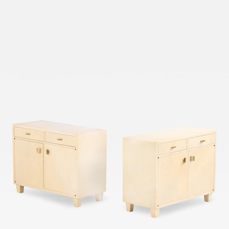 A Pair of Mid Century Parchment Covered Cabinets c 1960 