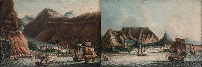 A Pair of Miniature Views of Port Towns Chinese Artist Canton c 1810 20