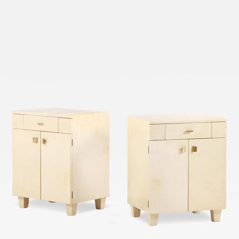 A Pair of Parchment Clad Cabinets or Nightstands C 1960 
