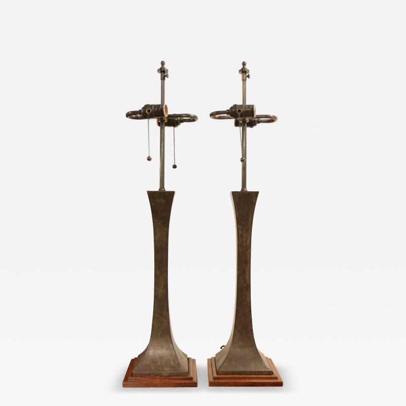 A Pair of Patinated Bronze Table Lamps USA circa 1960