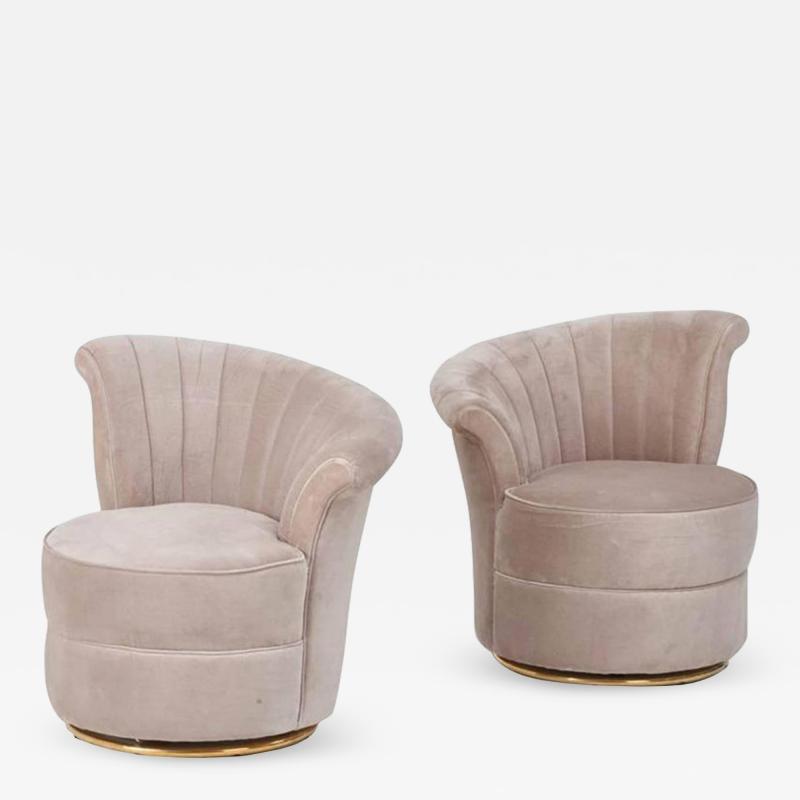 A Pair of Pink Petite Art Deco Swivel Lounge Chairs Sofas