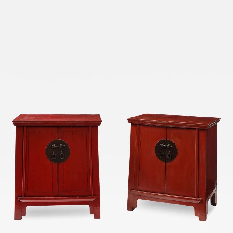 A Pair of Red Lacquer Cabinets