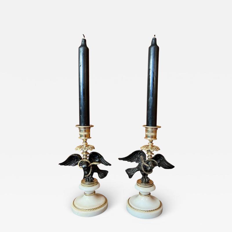 A Pair of Regency Bronze Gilt bronze Marble Candle sticks