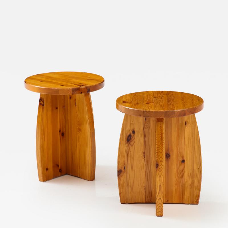 A Pair of Scandinavian Pine Stools or Side Tables Circa 1970s