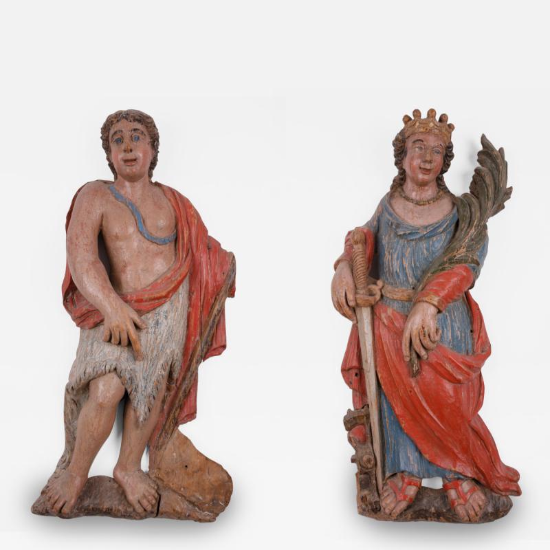 A Pair of Spanish Colonial Carvings of Saints Colombia ca 1800