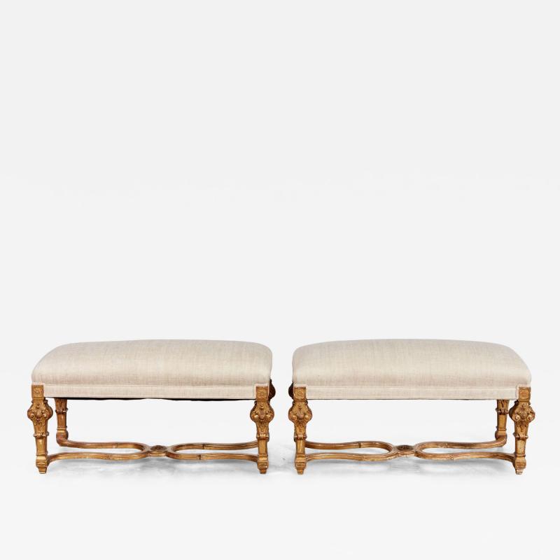 A Pair of Upholstered Giltwood Benches