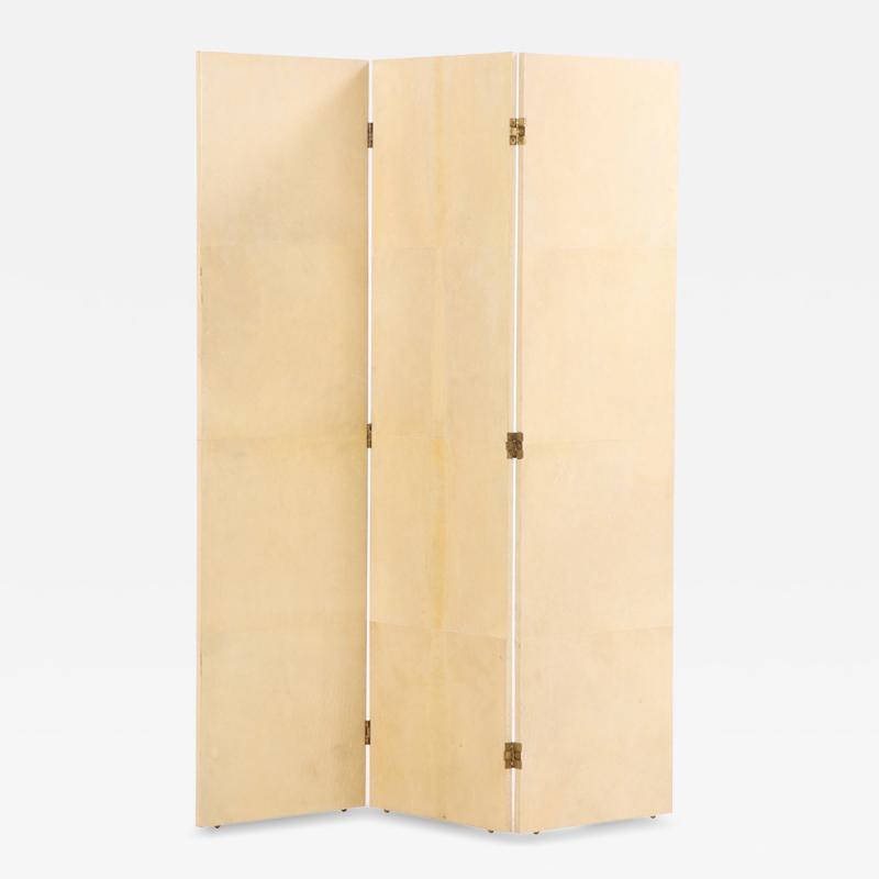 A Parchment Covered Three Panel Folding Screen Contemporary 