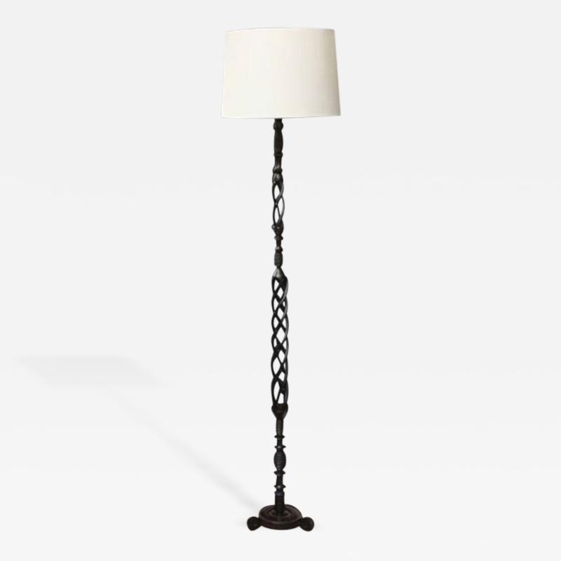 A Portuguese Carved and Turned Ebony and Ivory Floor Lamp 1920s