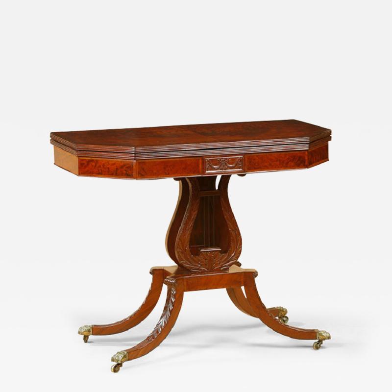 A RARE FEDERAL LYRE BASE CARD TABLE