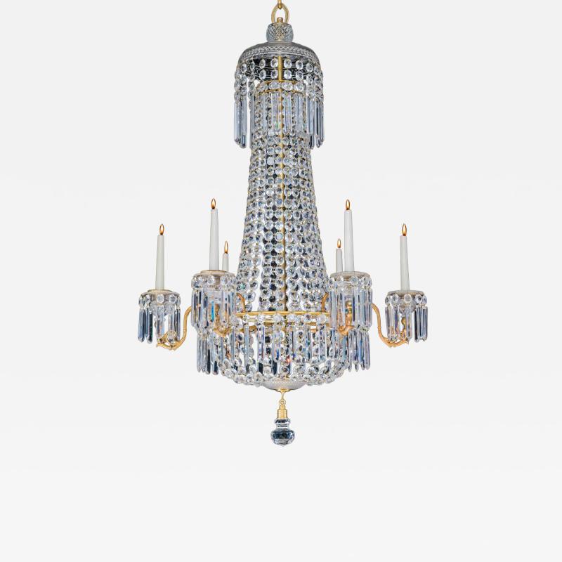 A REGENCY SIX LIGHT TENT AND BASKET CHANDELIER