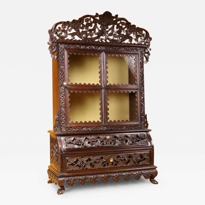 A Rare Carved Hardwood Small Anglo Indian Display Cabinet 19th Century