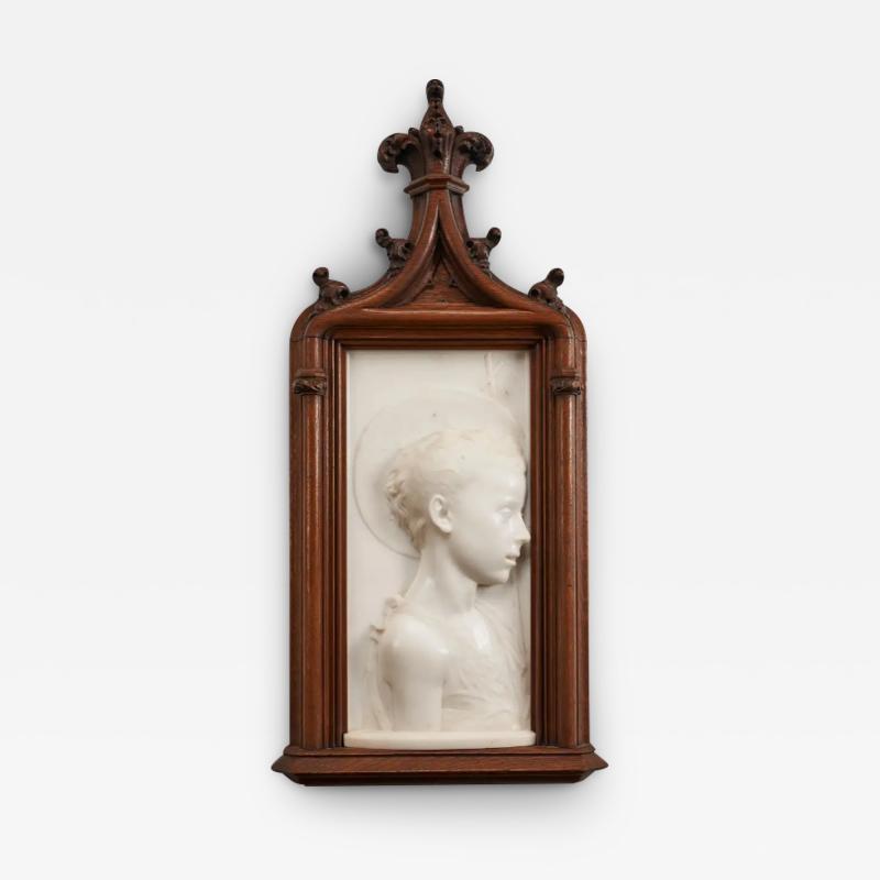 A Rare Italian White Marble Relief of Young Saint John the Baptist circa 1860