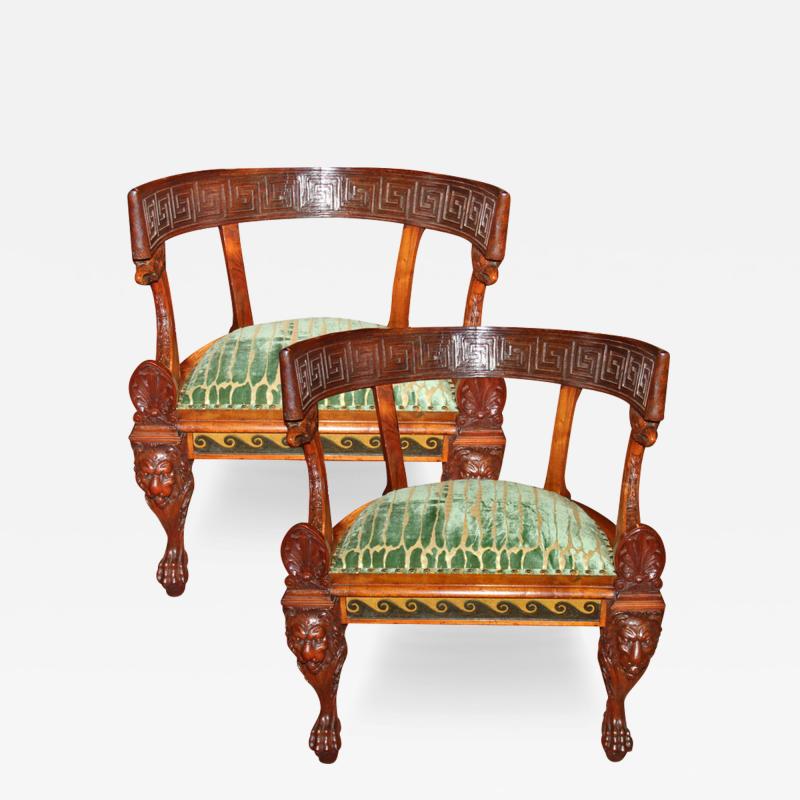 A Rare Pair of 19th Century Italian Neoclassical Rosewood Marquise Chairs