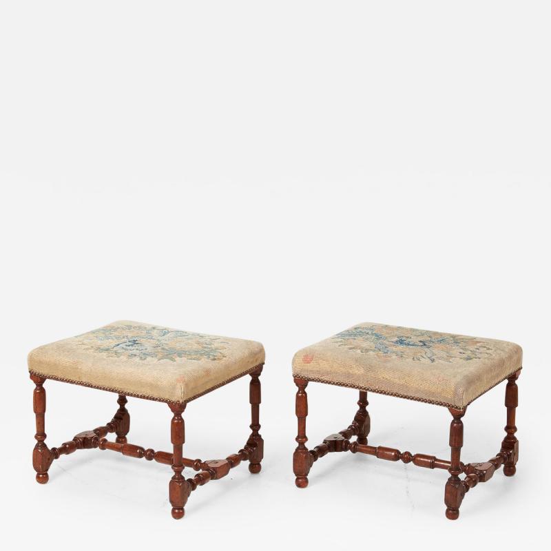 A Rare Pair of Baroque Walnut Needlework Benches