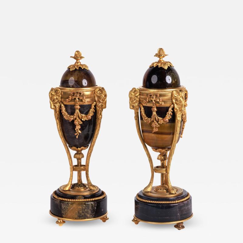 A Rare Pair of French Ormolu Mounted Blue John Vases Candlesticks C 1870