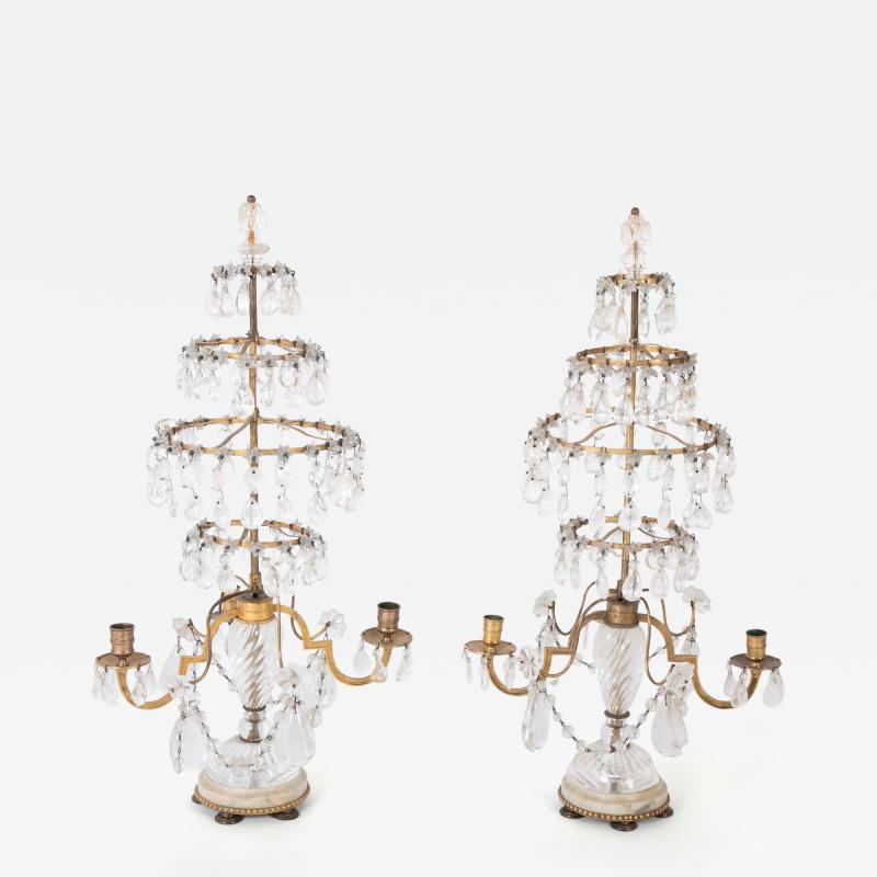 A Rare Pair of Swedish Rock Crystal Crystal Candelabra