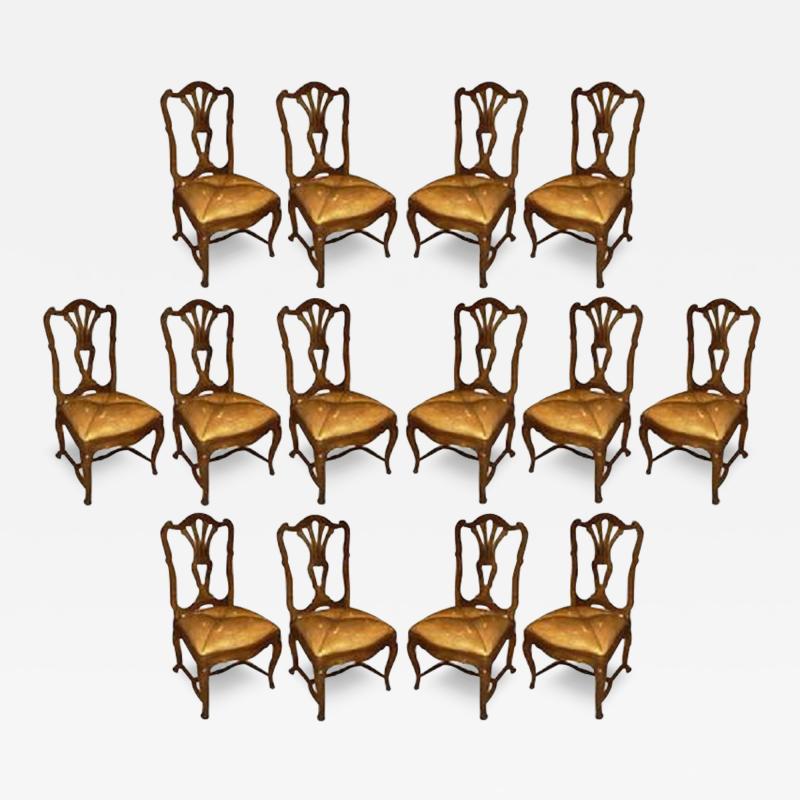 A Rare Set of Fourteen 18th Century Italian Louis XV Walnut Side Chairs