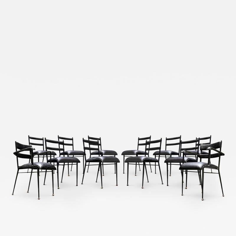 A Rare Set of Twelve Jacques Adnet Dinning Chairs